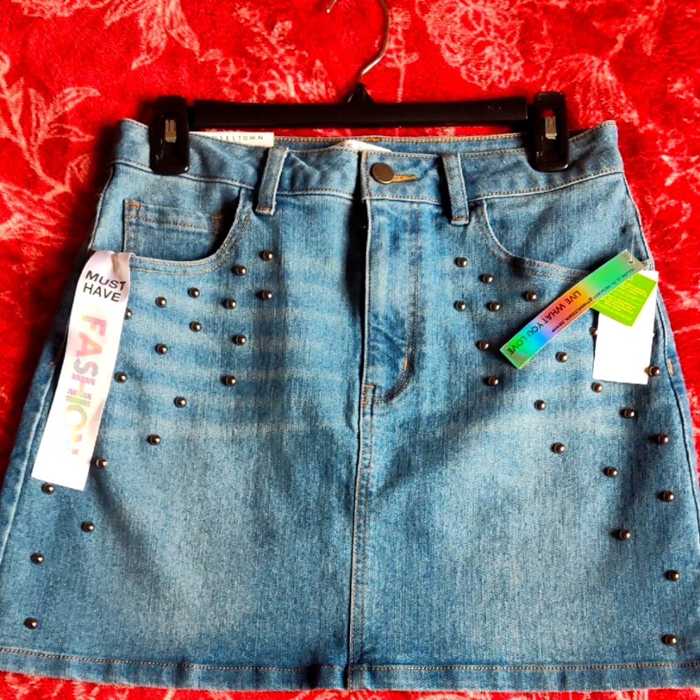 Tinseltown Blue Embellished A-Line Mini Skirt